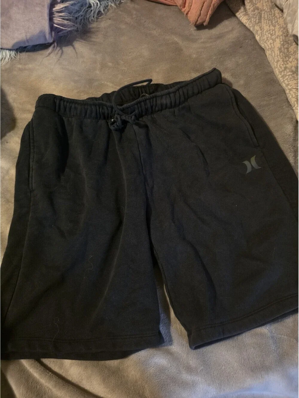 Hurley Men’s Black Sweat Shorts XL Elastic Waist Drawstring Logo Slash Pockets